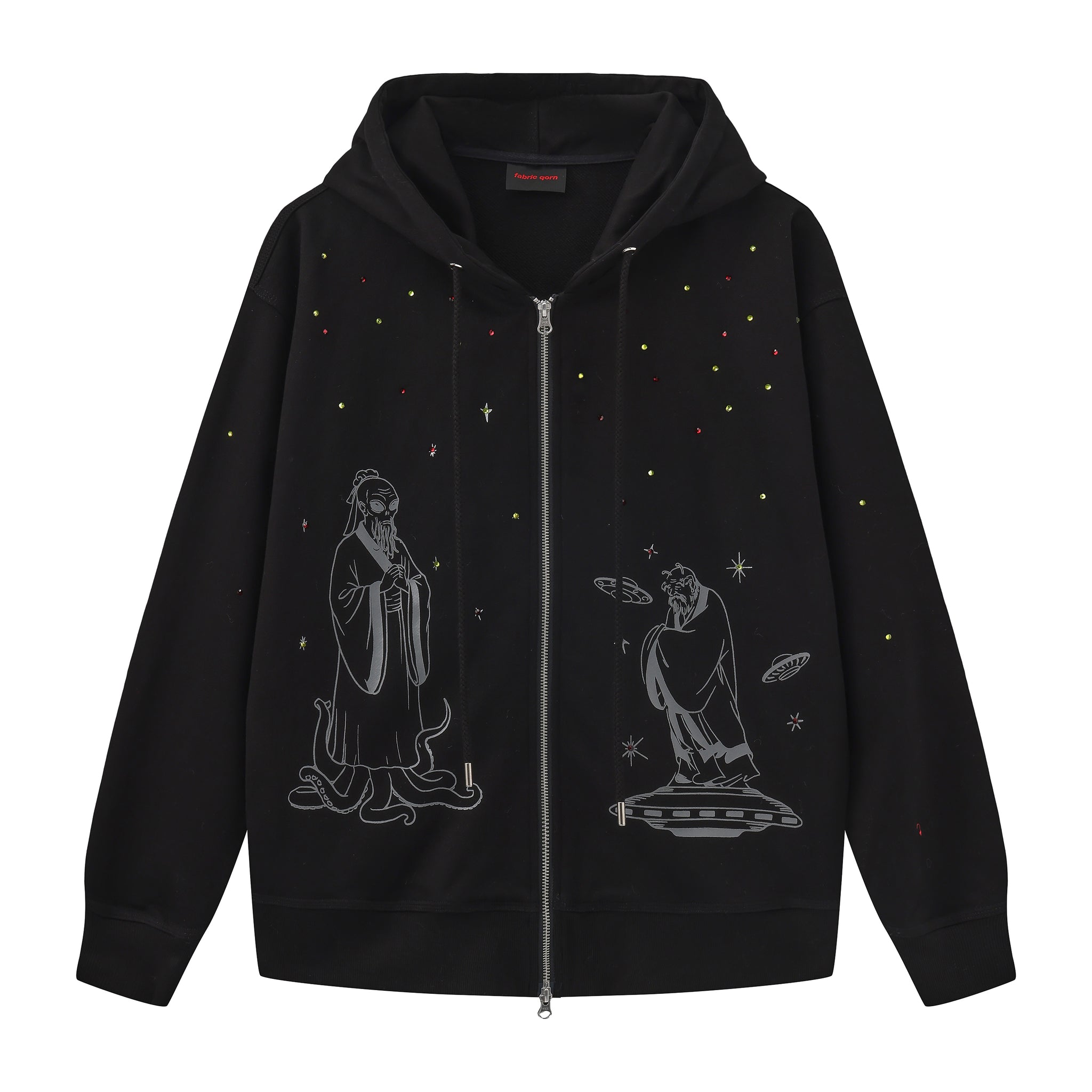 Confucius & Laozi Rhinestone Zip Hoodie