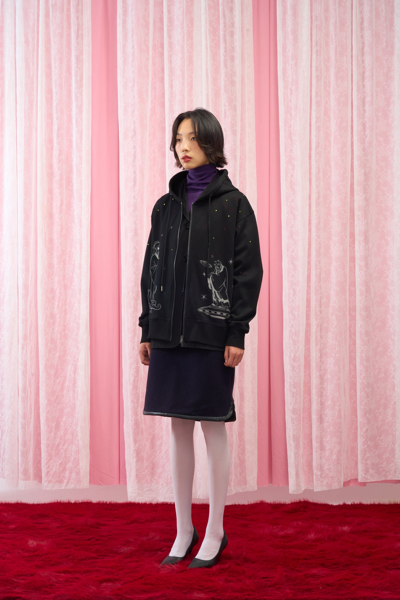 Confucius & Laozi Rhinestone Zip Hoodie