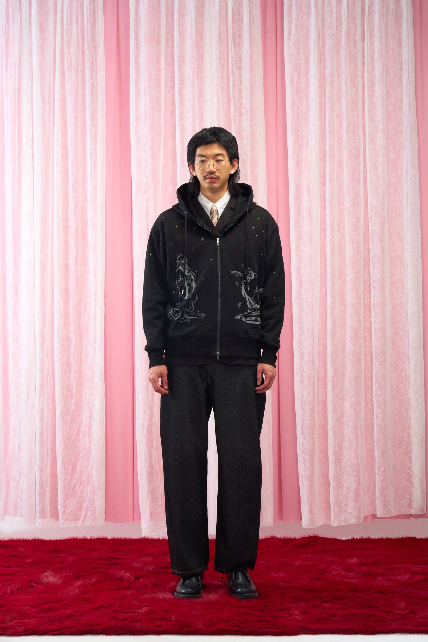 Confucius & Laozi Rhinestone Zip Hoodie